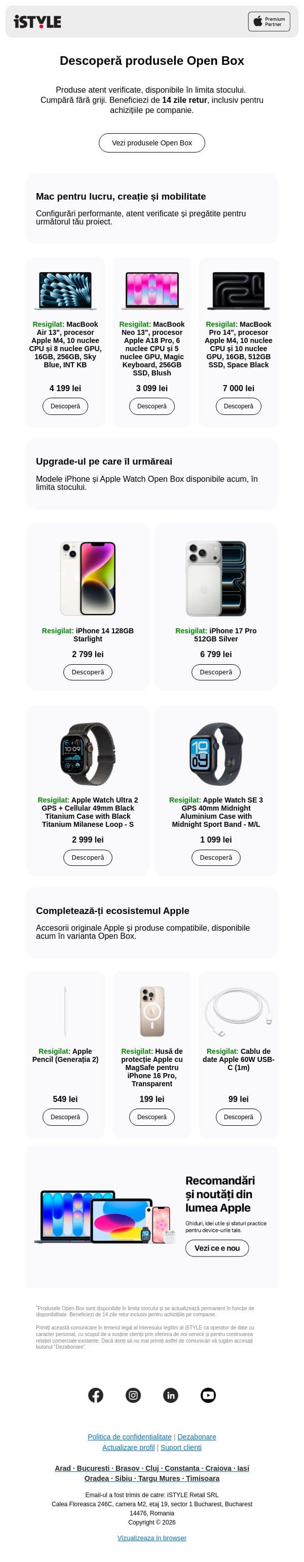 Produse Apple Open Box disponibile acum. email from iSTYLE screenshot