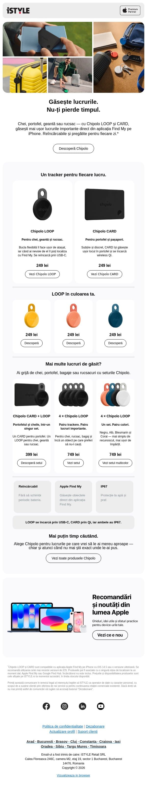 Cheile? Portofelul? Geantă? Găsite. email from iSTYLE screenshot