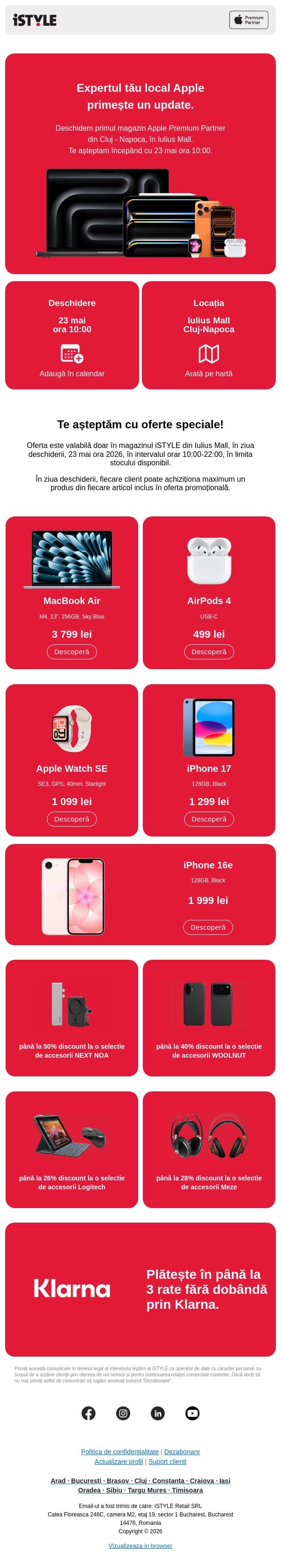 Mai sunt câteva zile până la marea deschidere! email from iSTYLE screenshot