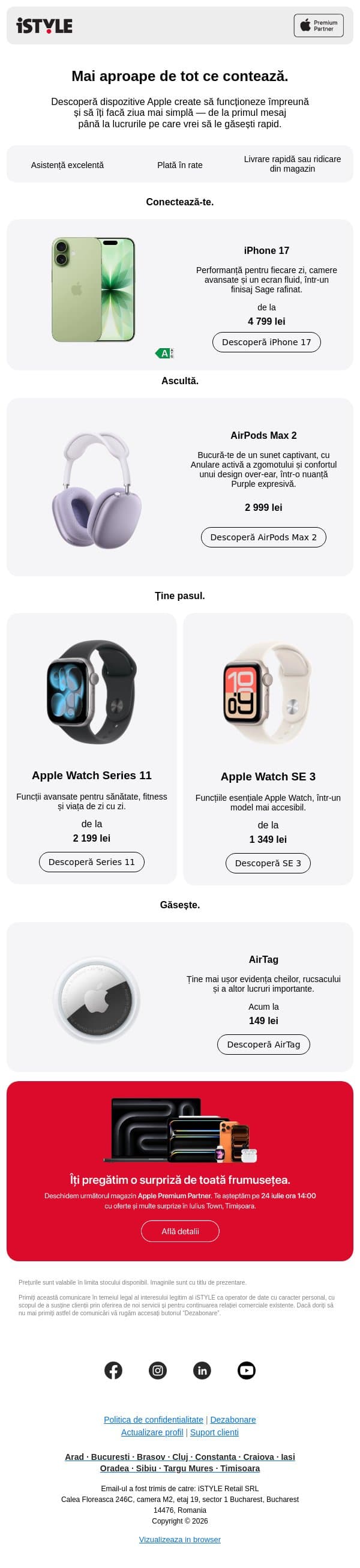 Tot ce contează, mai aproape. Descoperă selecția Apple. email from iSTYLE screenshot