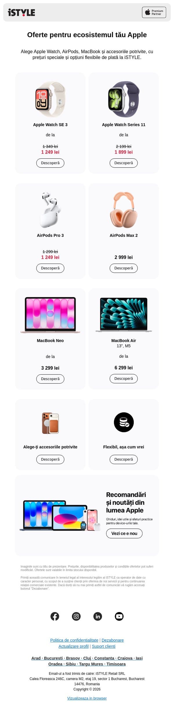 Ofertele iSTYLE pentru ecosistemul tău Apple email from iSTYLE screenshot