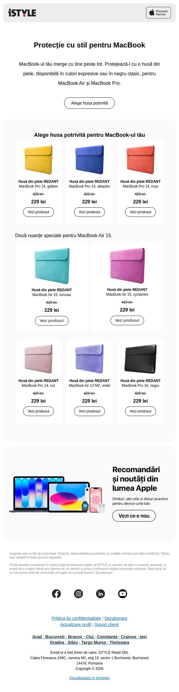 Huse din piele pentru MacBook la 229 lei email from iSTYLE screenshot