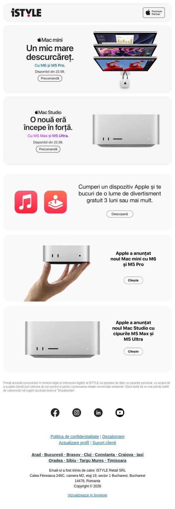 Noile Mac mini și Mac Studio vin în curând email from iSTYLE screenshot