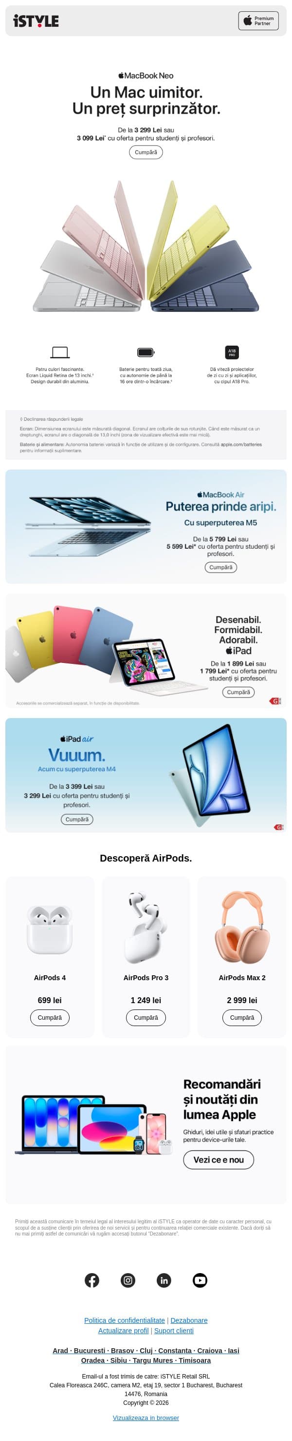 MacBook Neo, la preț special pentru educație 🎓 email from iSTYLE screenshot