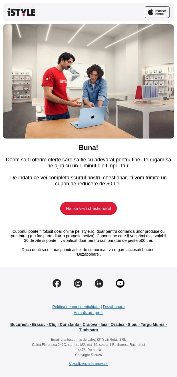 Iti reamintim: avem 4 intrebari pentru tine email from iSTYLE screenshot