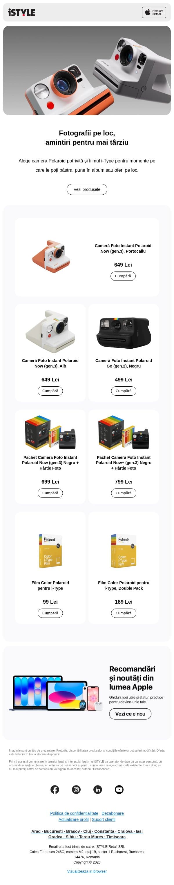 Amintiri instant cu Polaroid email from iSTYLE screenshot