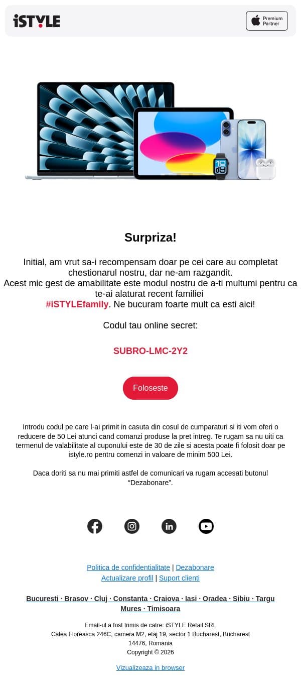 Ups, nu te asteptai la asta! email from iSTYLE screenshot