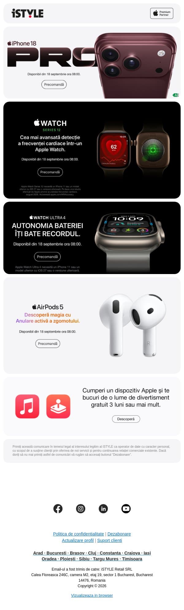 Precomandă noul iPhone 18 Pro și celelalte noutăți!🔥 email from iSTYLE screenshot