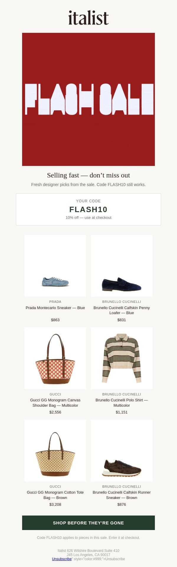 Selling fast — don’t miss our FLASH SALE email from Italist screenshot