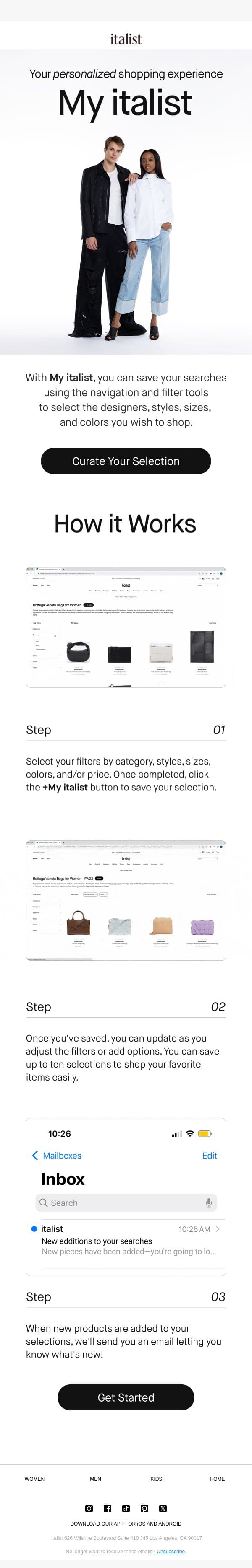 Personalize your shopping experience 🛍 email from Italist screenshot