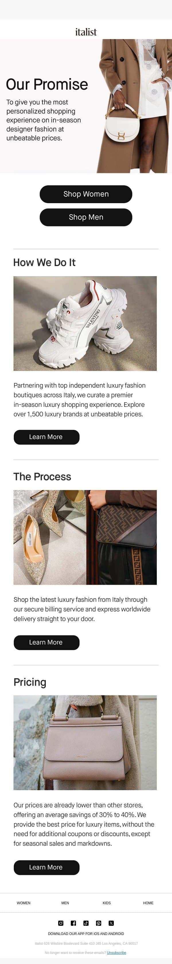 Discover the best deals on the latest luxury fashion email from Italist screenshot
