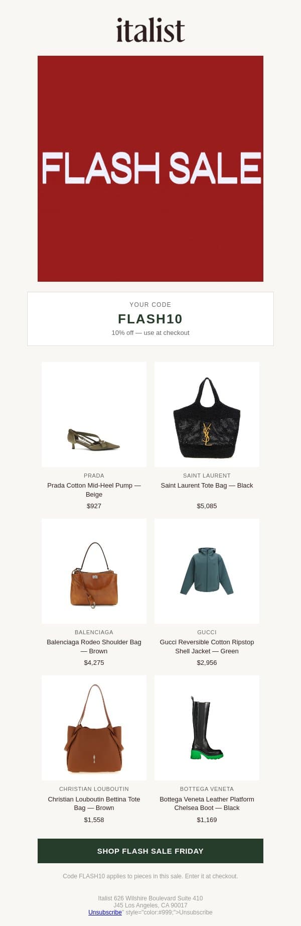 FLASH SALE FRIDAY: 10% off with FLASH10 email from Italist screenshot