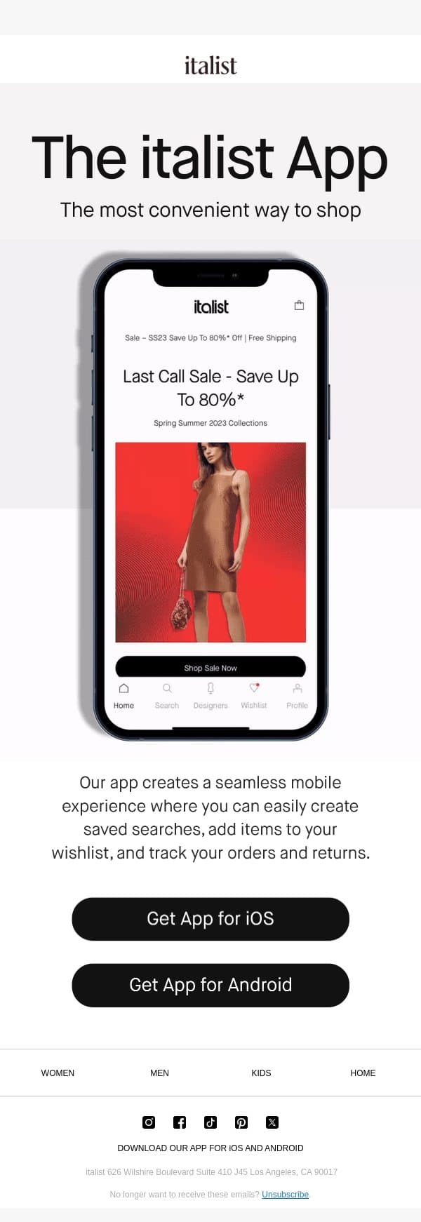 For easy, anytime shopping email from Italist screenshot