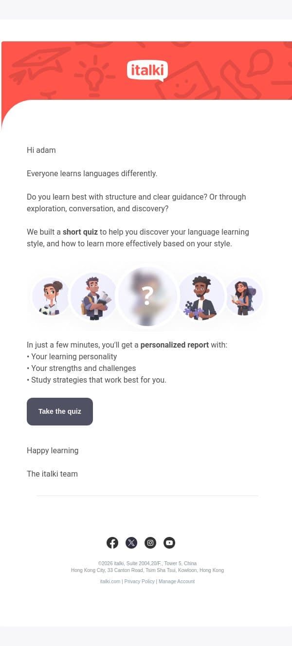 What type of language learner are you? email from italki screenshot