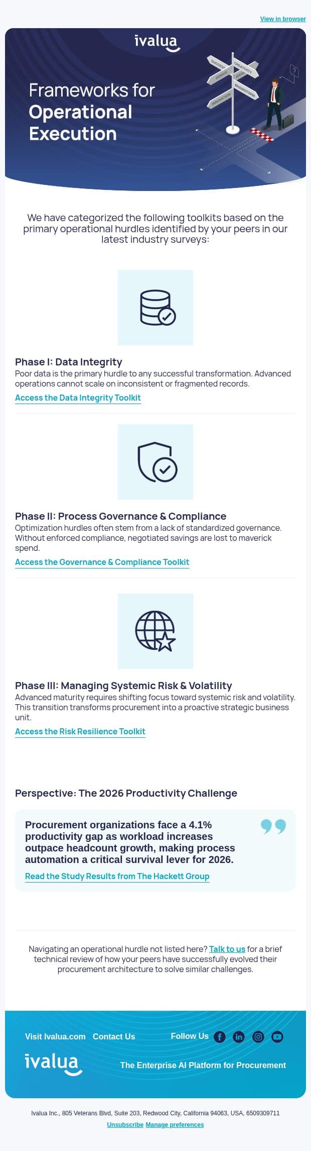 Technical Toolkits for 2026 Procurement Objectives email from Ivalua screenshot