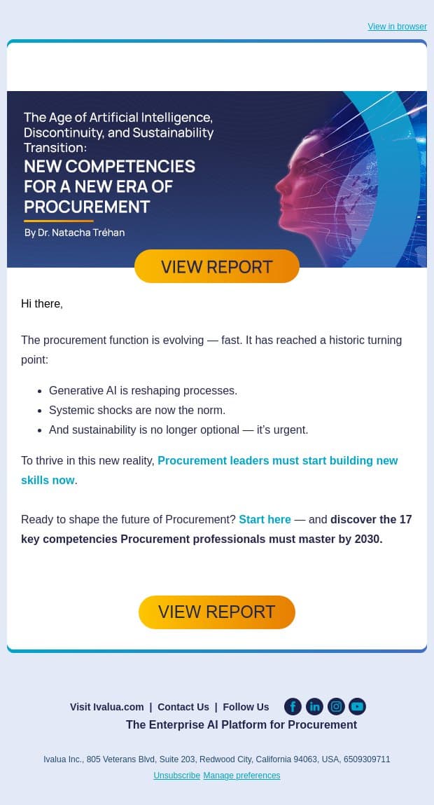 Discover 17 Procurement Competencies to Master by 2030! email from Ivalua screenshot