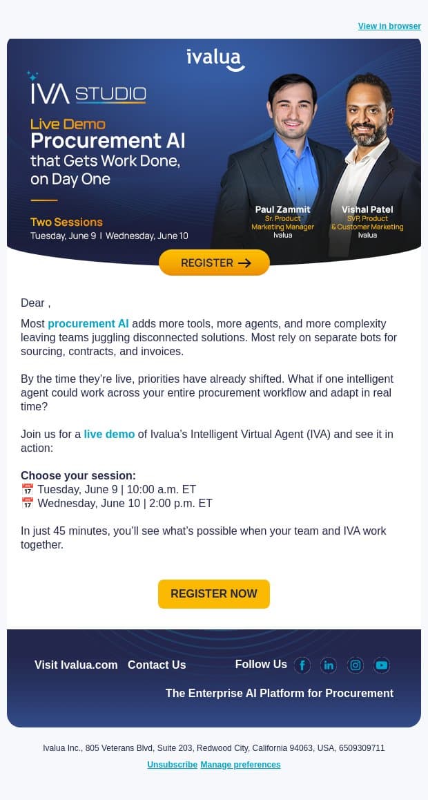 Live Demo: Smarter Procurement with IVA email from Ivalua screenshot