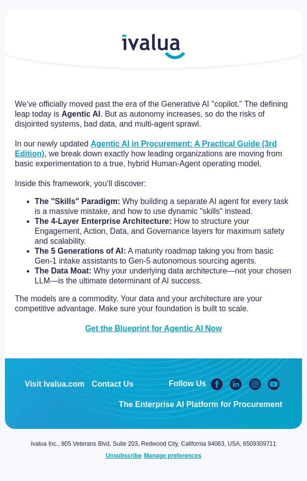 Why your AI "Copilot" is already obsolete email from Ivalua screenshot