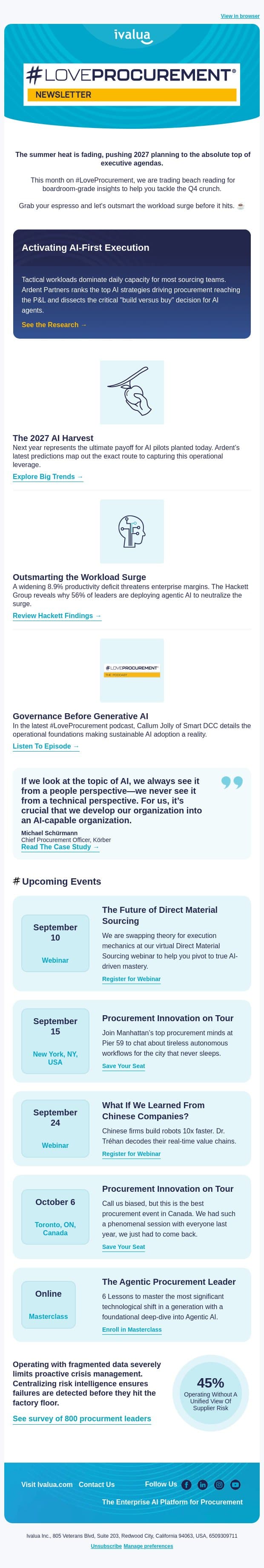 Harvesting AI ROI & the Q4 Crunch 🍂 email from Ivalua screenshot