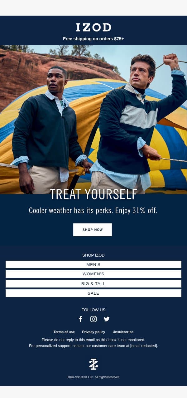 A Little Fall Magic. 31% Off Everything email from Izod screenshot