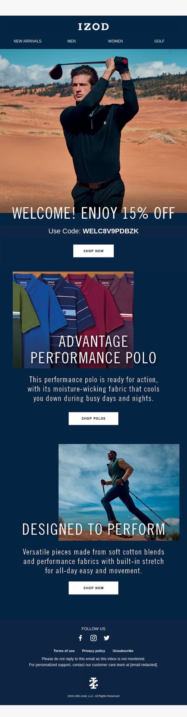 Don’t forget about your 15% discount! email from Izod screenshot
