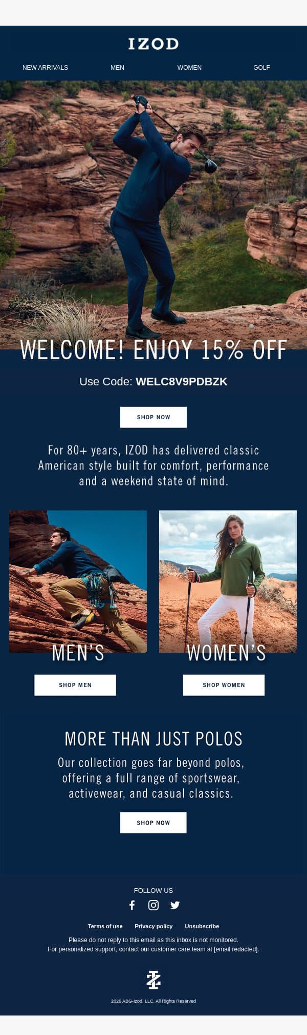 It’s official, you’re in! email from Izod screenshot