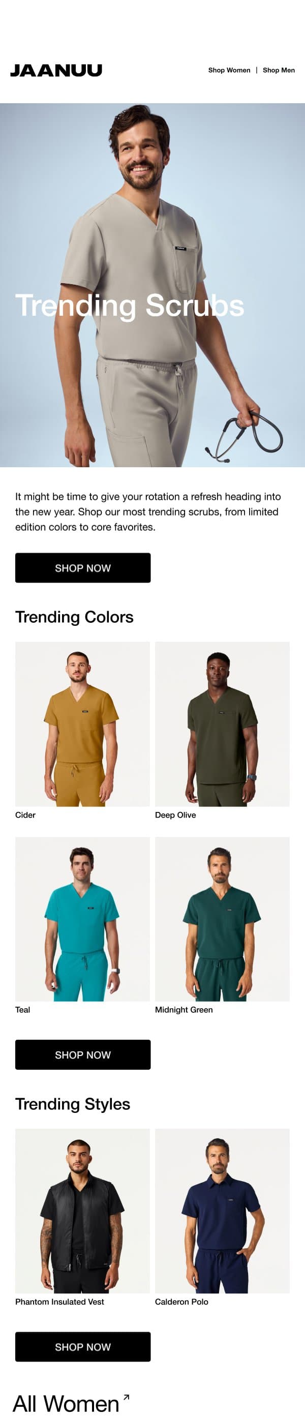 Upgrade Your Scrubs With Our Trending Styles email from Jaanuu screenshot