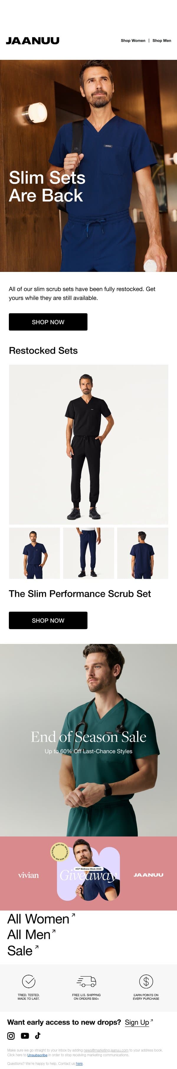 Restocked: Slim Sets email from Jaanuu screenshot