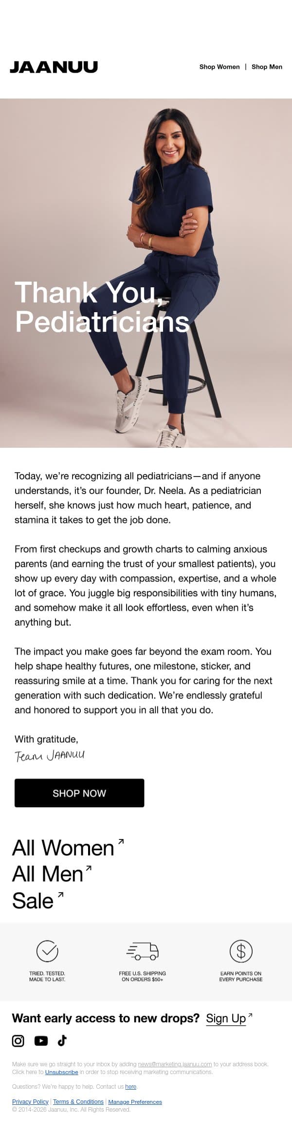 Thank You to All Pediatricians email from Jaanuu screenshot