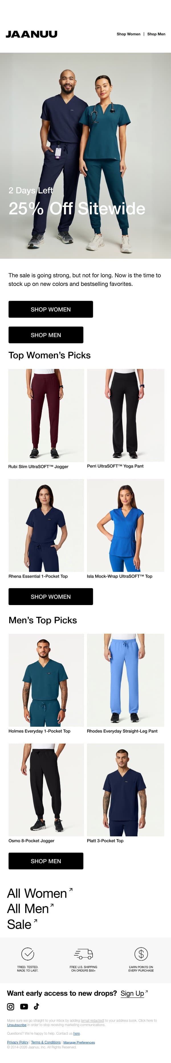 2 Days Left: 25% Off Sitewide email from Jaanuu screenshot