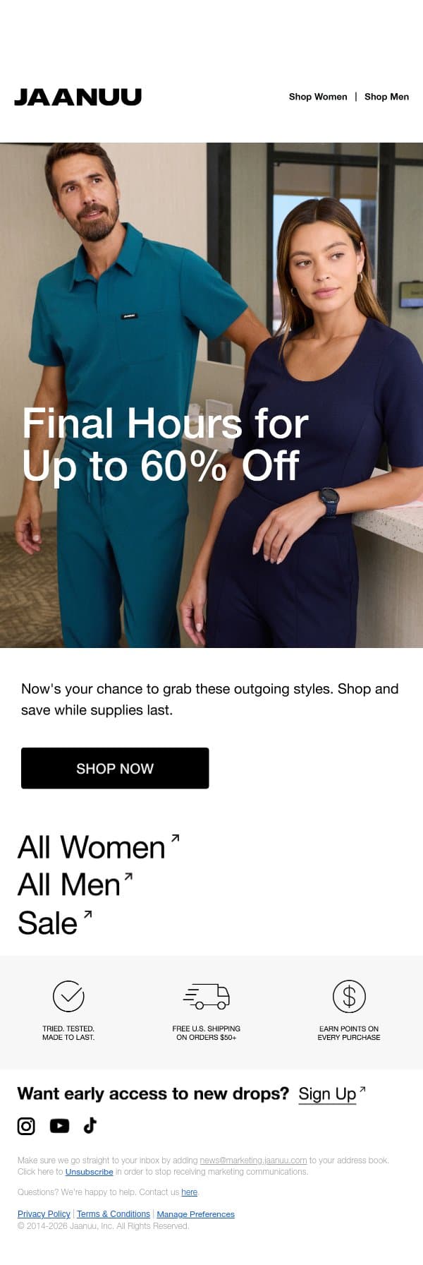 Final Day: Up to 60% Off email from Jaanuu screenshot