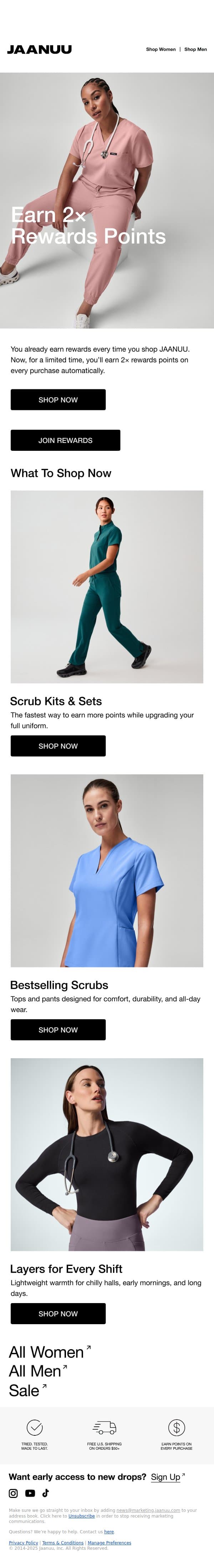 Earn Double Points email from Jaanuu screenshot
