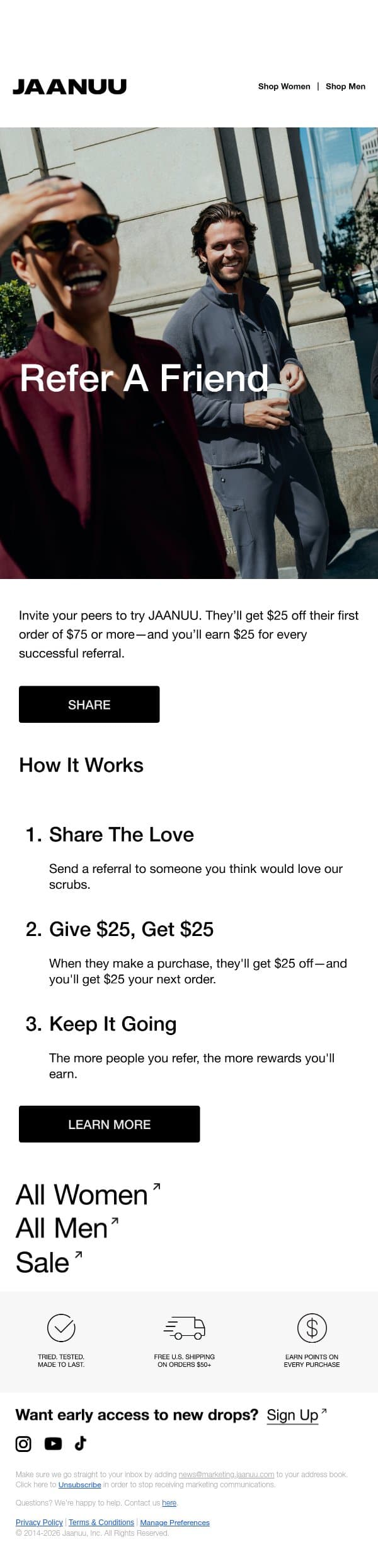 Give $25, Get $25 email from Jaanuu screenshot