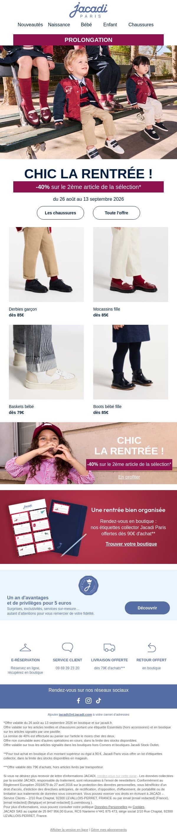 ⚡ Prolongations : -40% sur le 2ème ! email from Jacadi screenshot