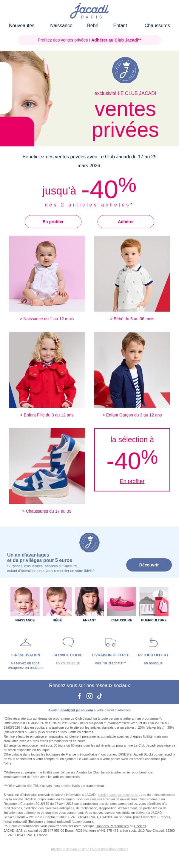 Ventes Privées : jusqu’à -40% dès 2 articles ! email from Jacadi screenshot