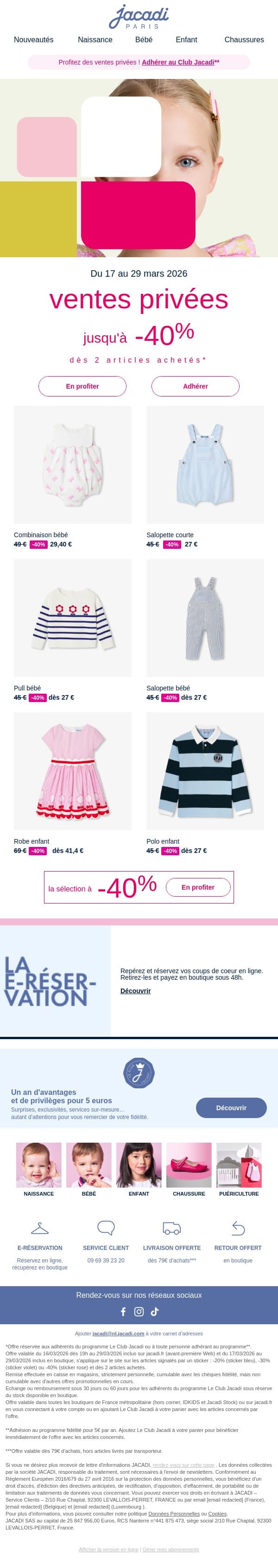 Ventes Privées : jusqu’à -40% sur une sélection email from Jacadi screenshot