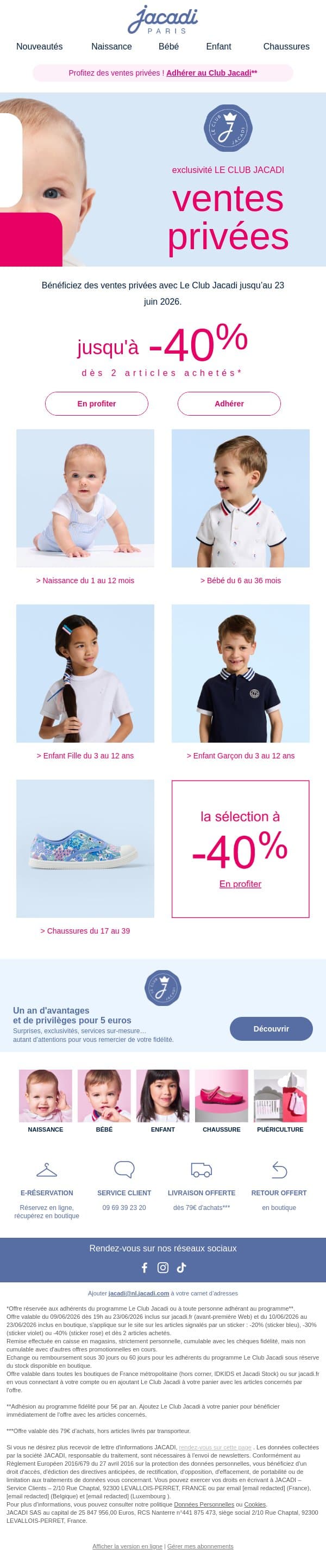 Ventes Privées : jusqu’à -40% dès 2 articles email from Jacadi screenshot