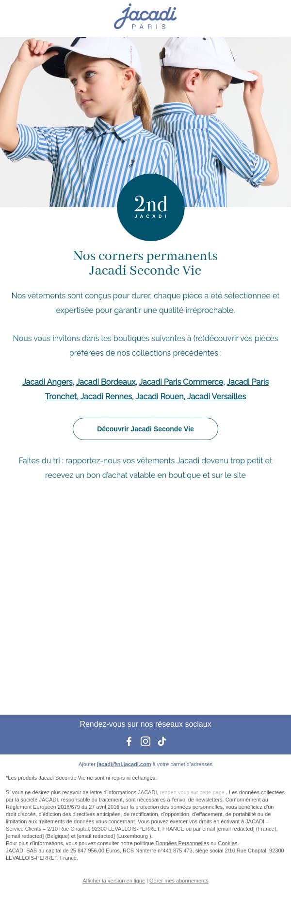 Découvrez nos espaces dédiés en boutique toute l’année email from Jacadi screenshot