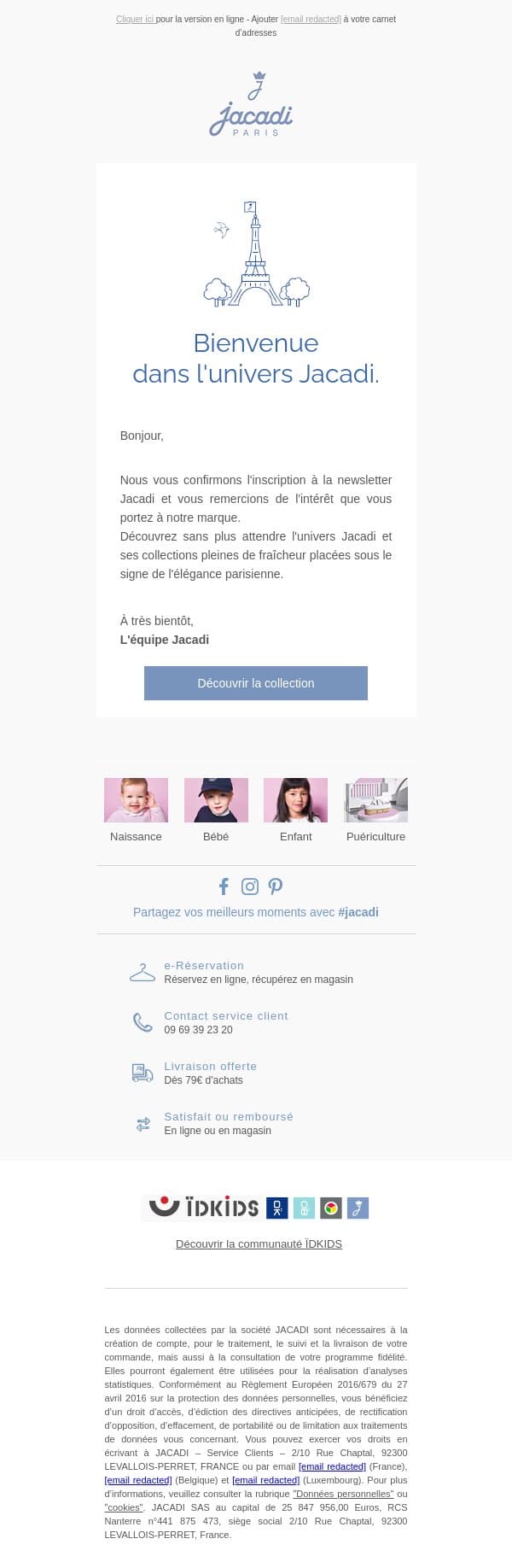 Bienvenue chez Jacadi email from Jacadi screenshot