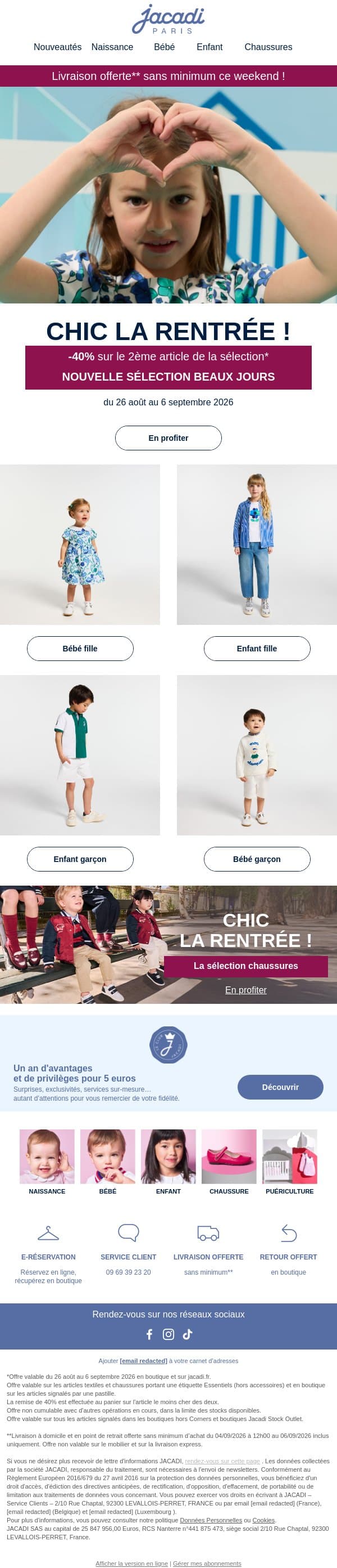 ⏰Derniers jours : -40% sur le 2ème et livraison offerte email from Jacadi screenshot
