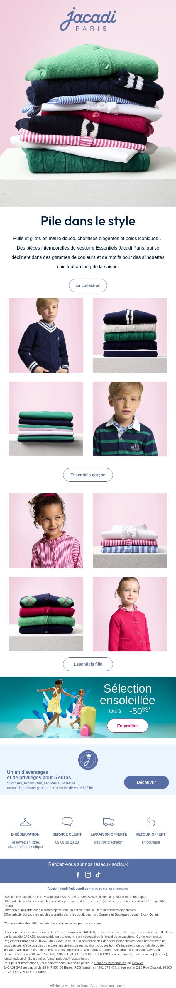 Les Essentiels Jacadi Paris email from Jacadi screenshot