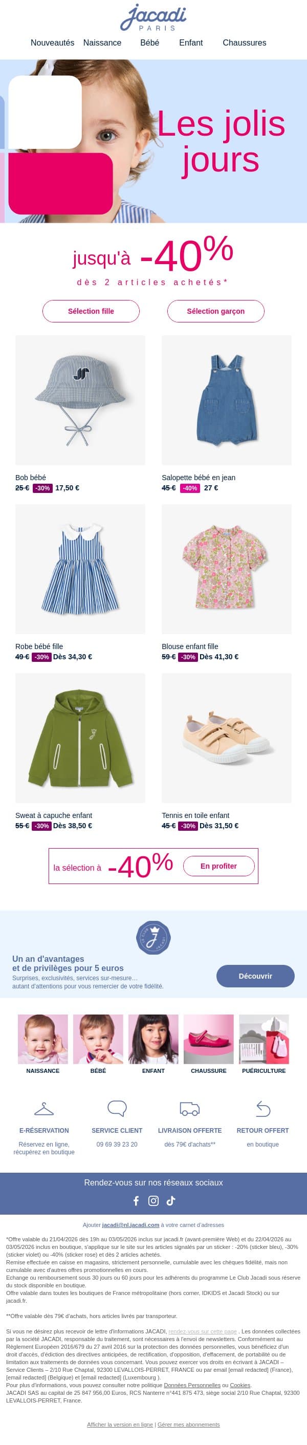 Votre sélection printanière jusqu’à -40% 🌸 email from Jacadi screenshot