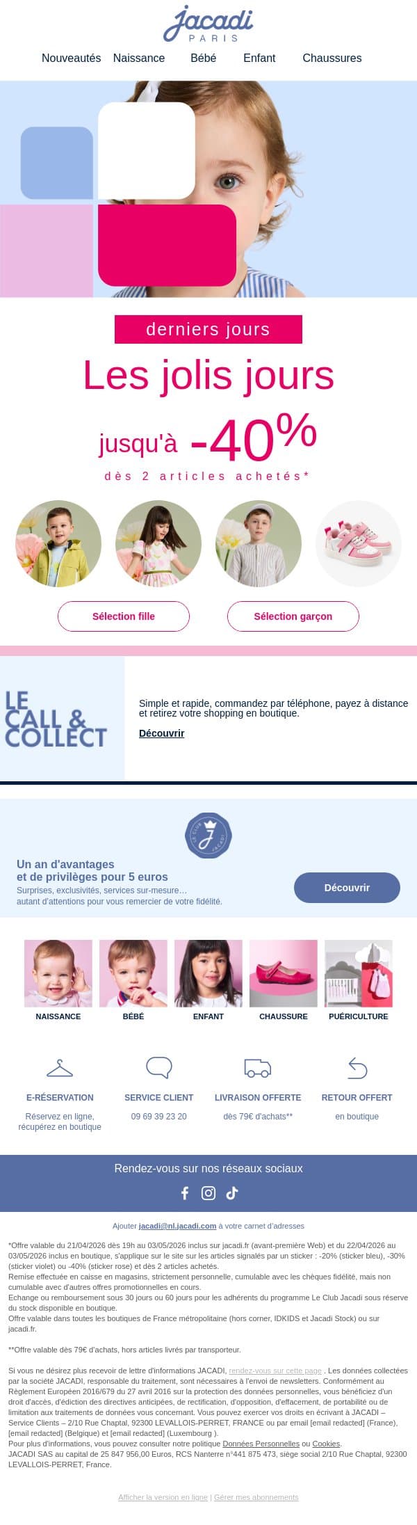 ⏰ Derniers jours : jusqu’à -40% dès 2 articles email from Jacadi screenshot