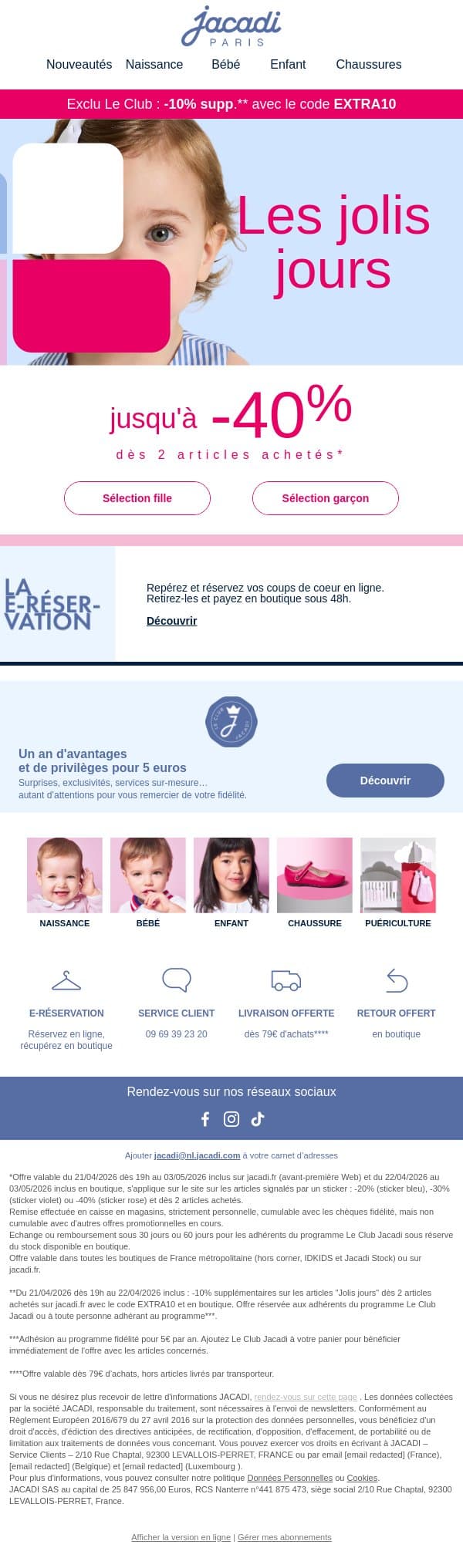 Les Jolis Jours : jusqu’à -40% dès 2 articles email from Jacadi screenshot