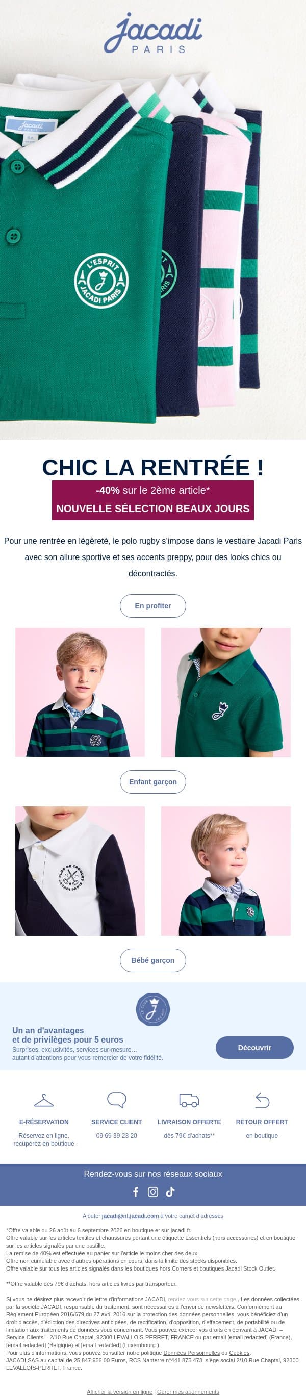 -40% sur le 2ème : nouvelle sélection beaux jours ! email from Jacadi screenshot
