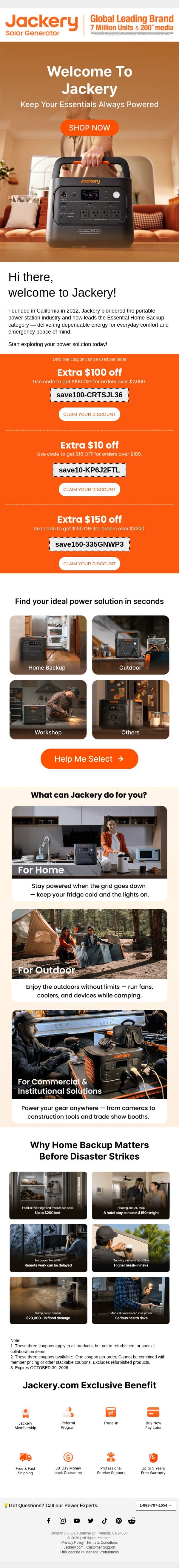 👏Welcome to Jackery –Power Your First Order Smarter email from Jackery screenshot