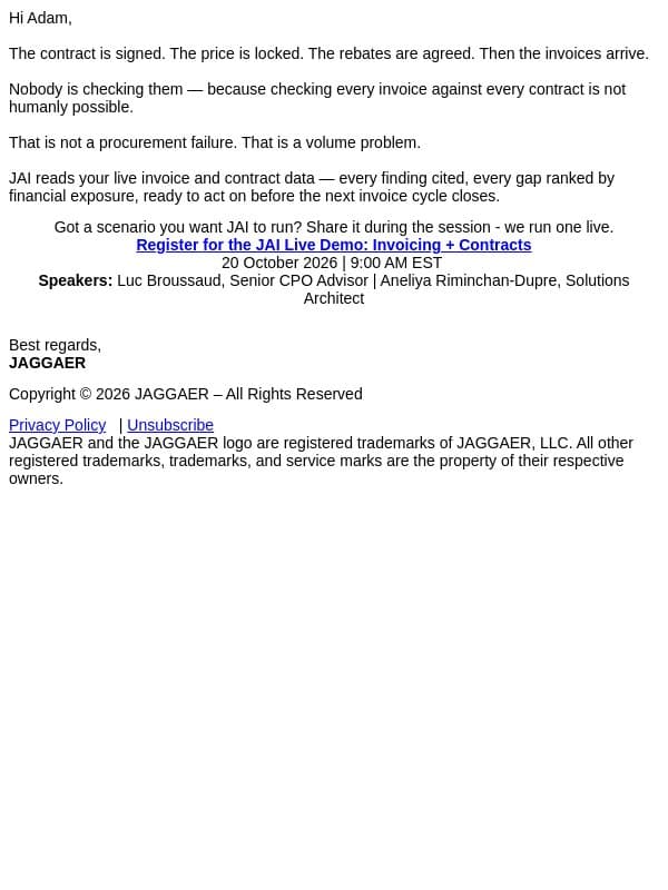 The invoice came in. Nobody checked it. email from Jaggaer screenshot