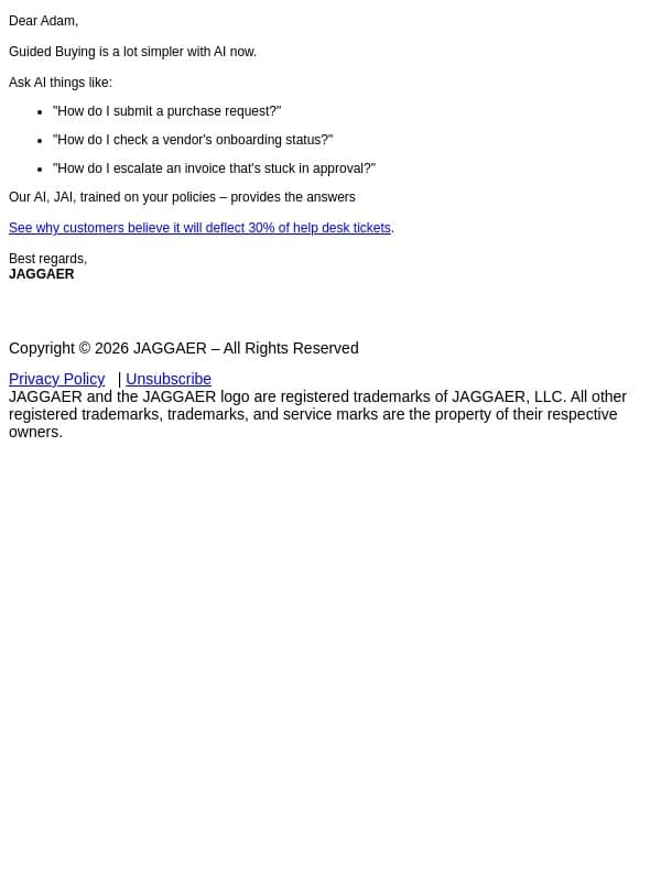 AI Guided Buying email from Jaggaer screenshot
