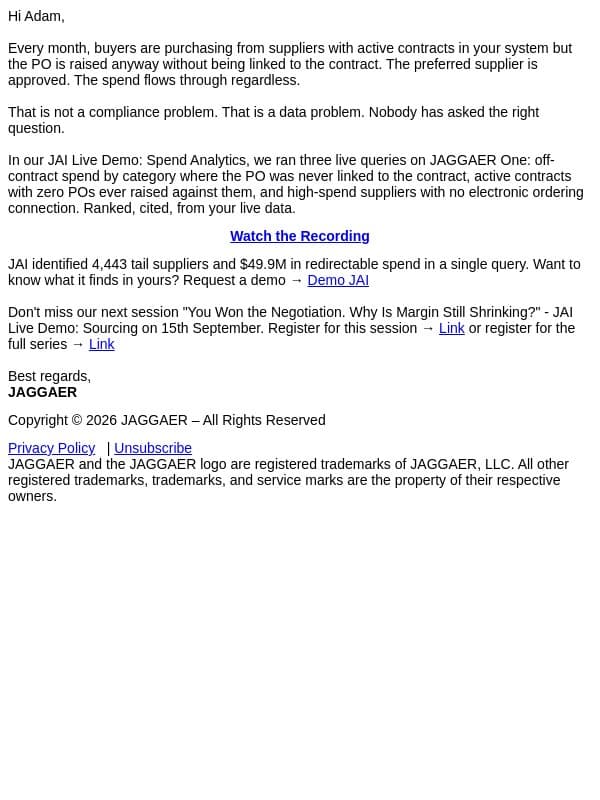 The contract was active. The PO went somewhere else. email from Jaggaer screenshot