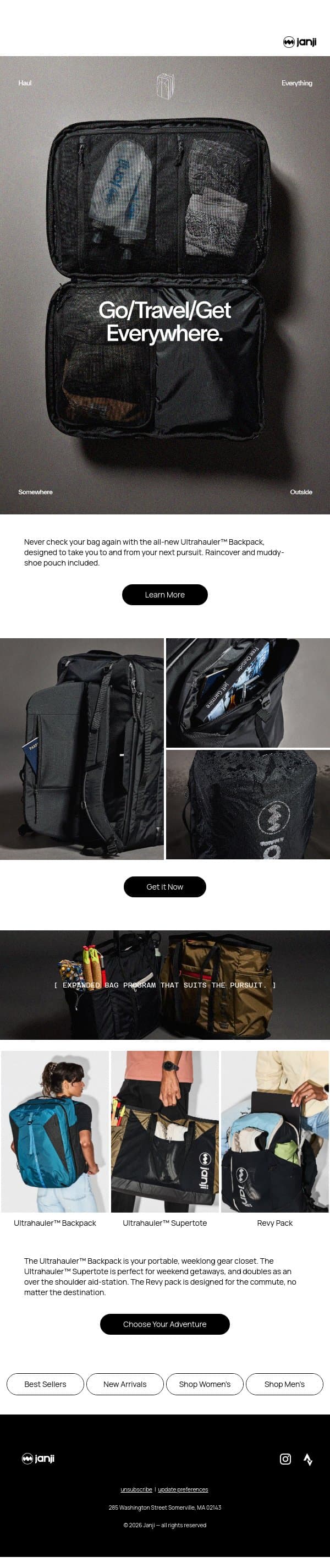 OUT NOW: The Ultra Travel Pack email from Janji screenshot